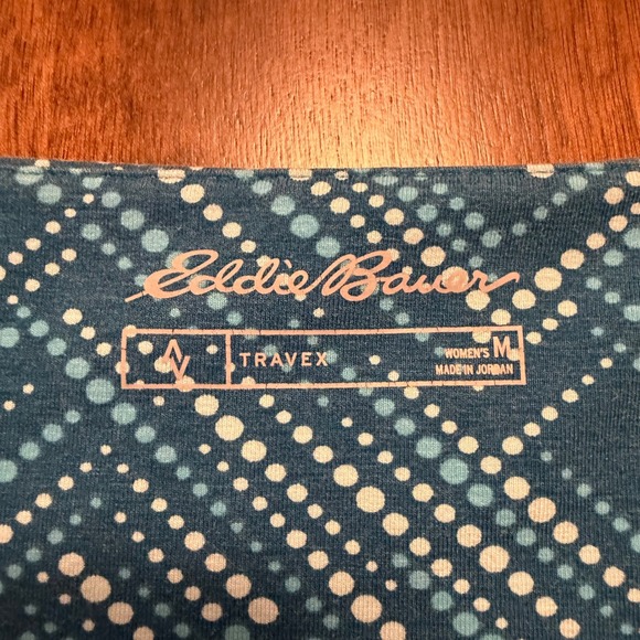 Eddie Bauer Travex Teal Blue Geometric Dot Surplice V-Neck Travel Dress Womens M - Picture 2 of 7